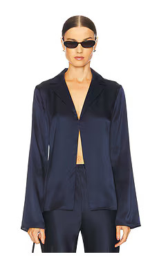 EAVES Gilad Silk Shirt in Navy from Revolve.com | Revolve Clothing (Global)