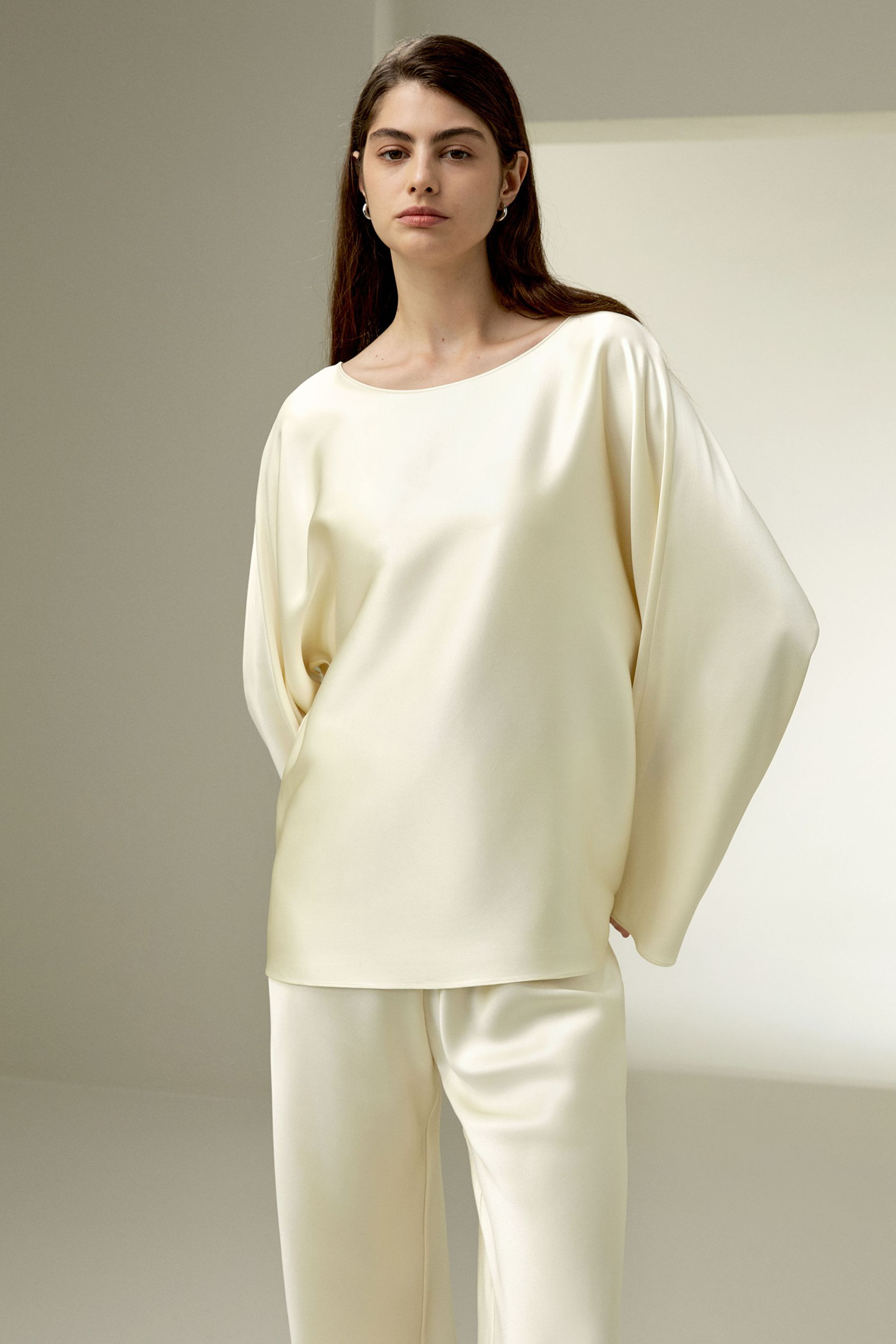 Silk Charmeuse Crewneck blouse | LilySilk