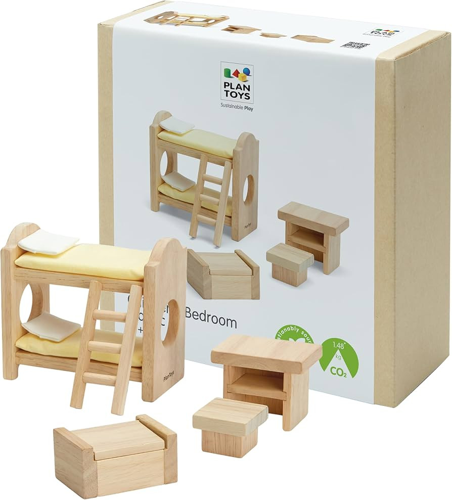 PlanToys Wooden Classic Line of Dollhouse Furniture - Children's Bunk Bedroom Set (9502) | Sustai... | Amazon (US)