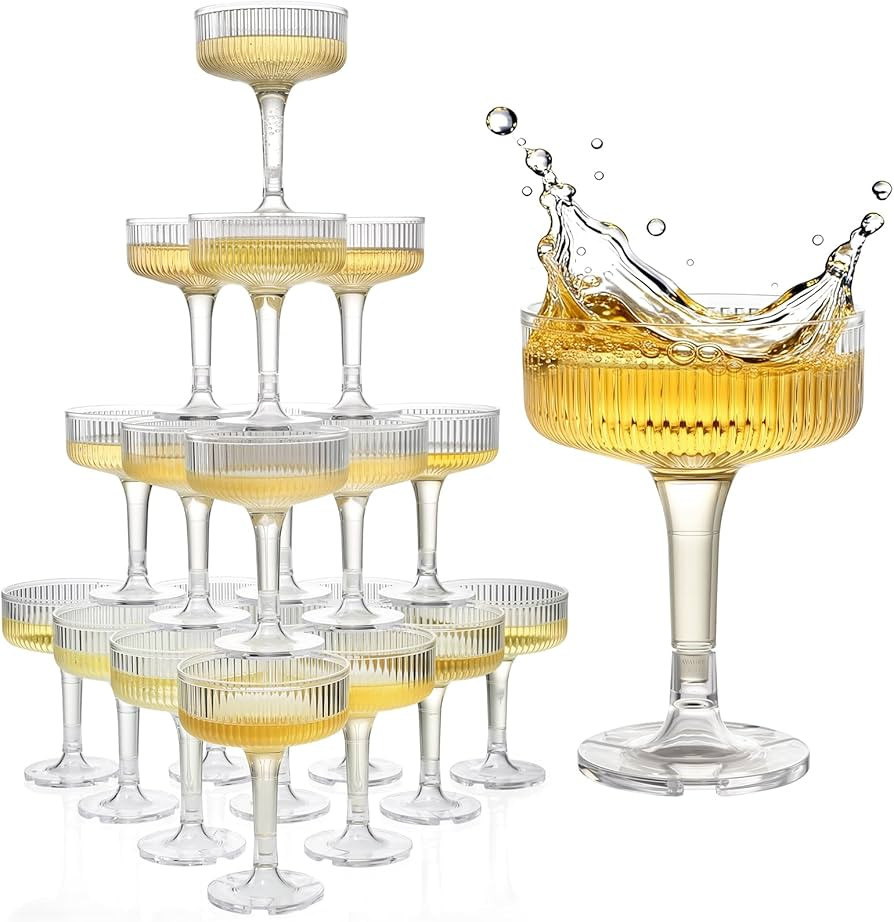Goodluck 4-Tier Champagne Tower - 20 PCS 7oz Clear Plastic Champagne Flutes, Butterfly Shape with... | Amazon (US)