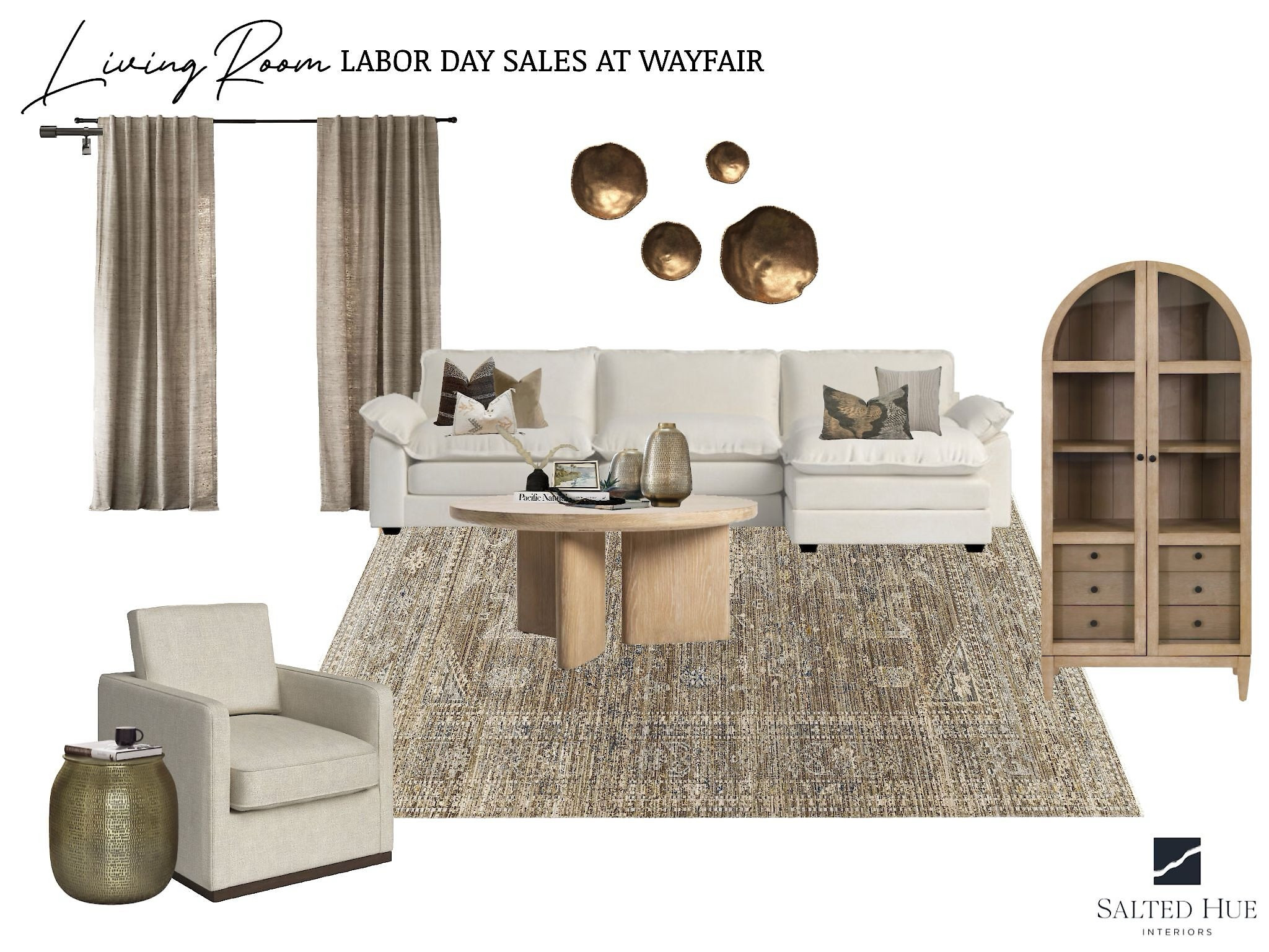 Living room. Sectional. Arched cabinet. Swivel chair. Coffee table. Curtains  

#LTKSaleAlert #LTKHome