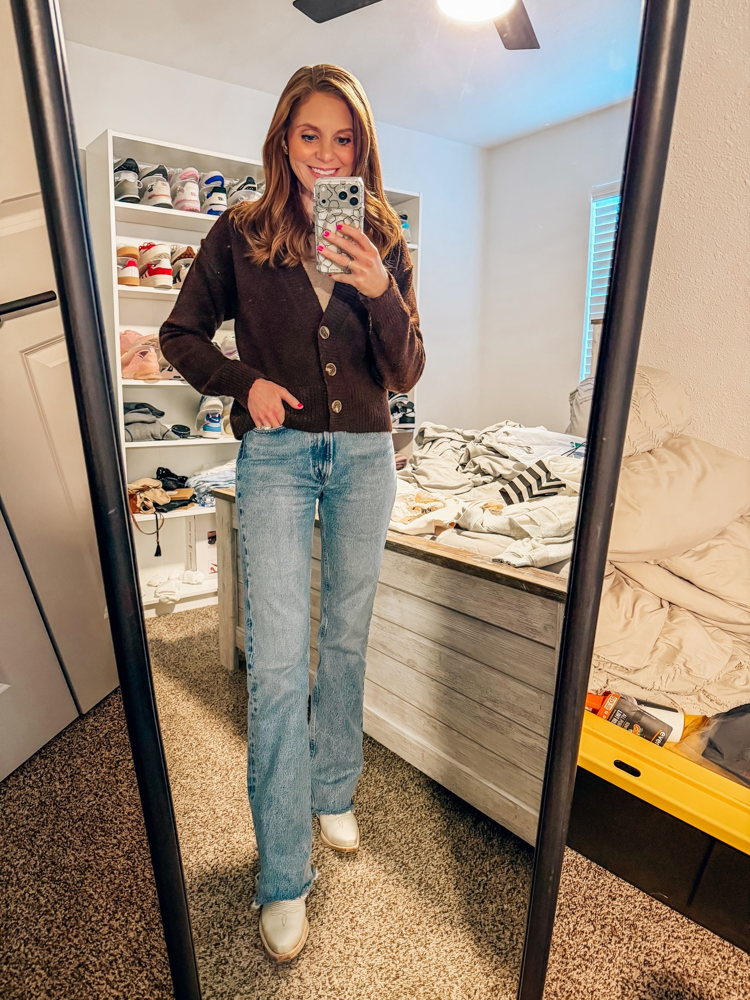 Nuuds cardigan size small and slinky rib long sleeve underneath size small Agolde jeans size 24

#LTKdayinmylife #LTKSeasonal #LTKgrwm