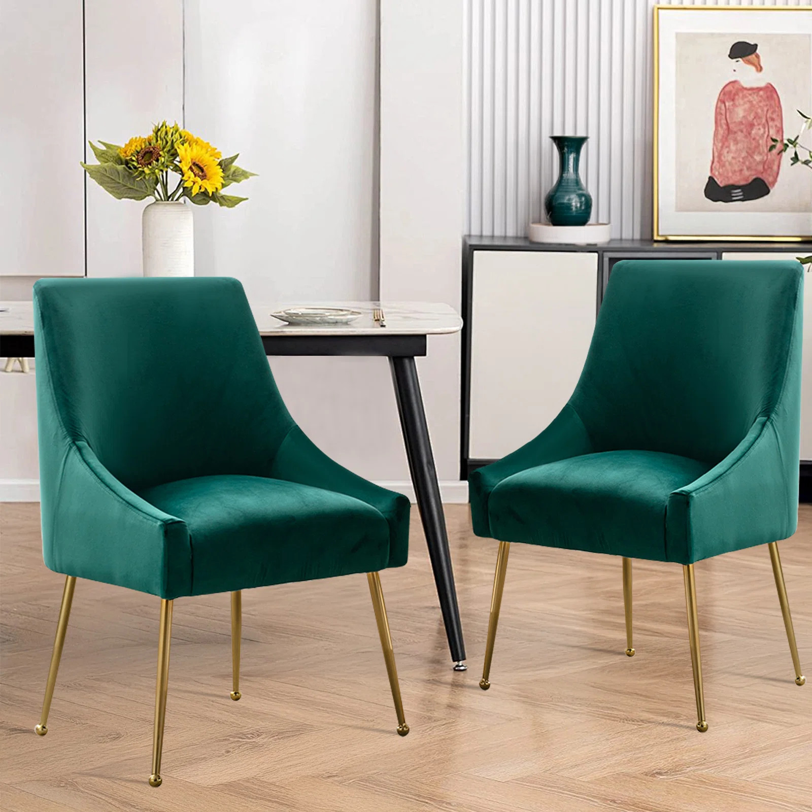 Velvet Upholstered Side Chair  With Gold Legs (Set of 2) | Wayfair North America