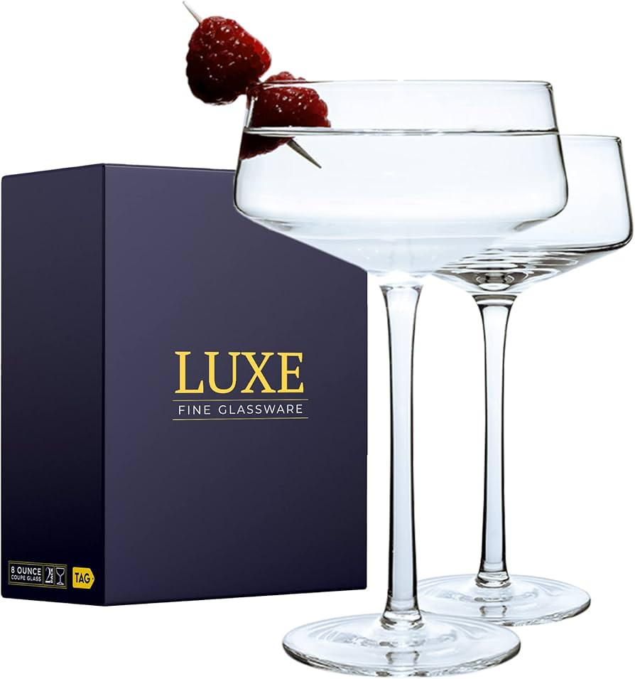 Luxe Martini Glasses Set of 2 | 8oz Coupe Glass Set | Handblown Crystal Cocktail Glasses | Champa... | Amazon (US)