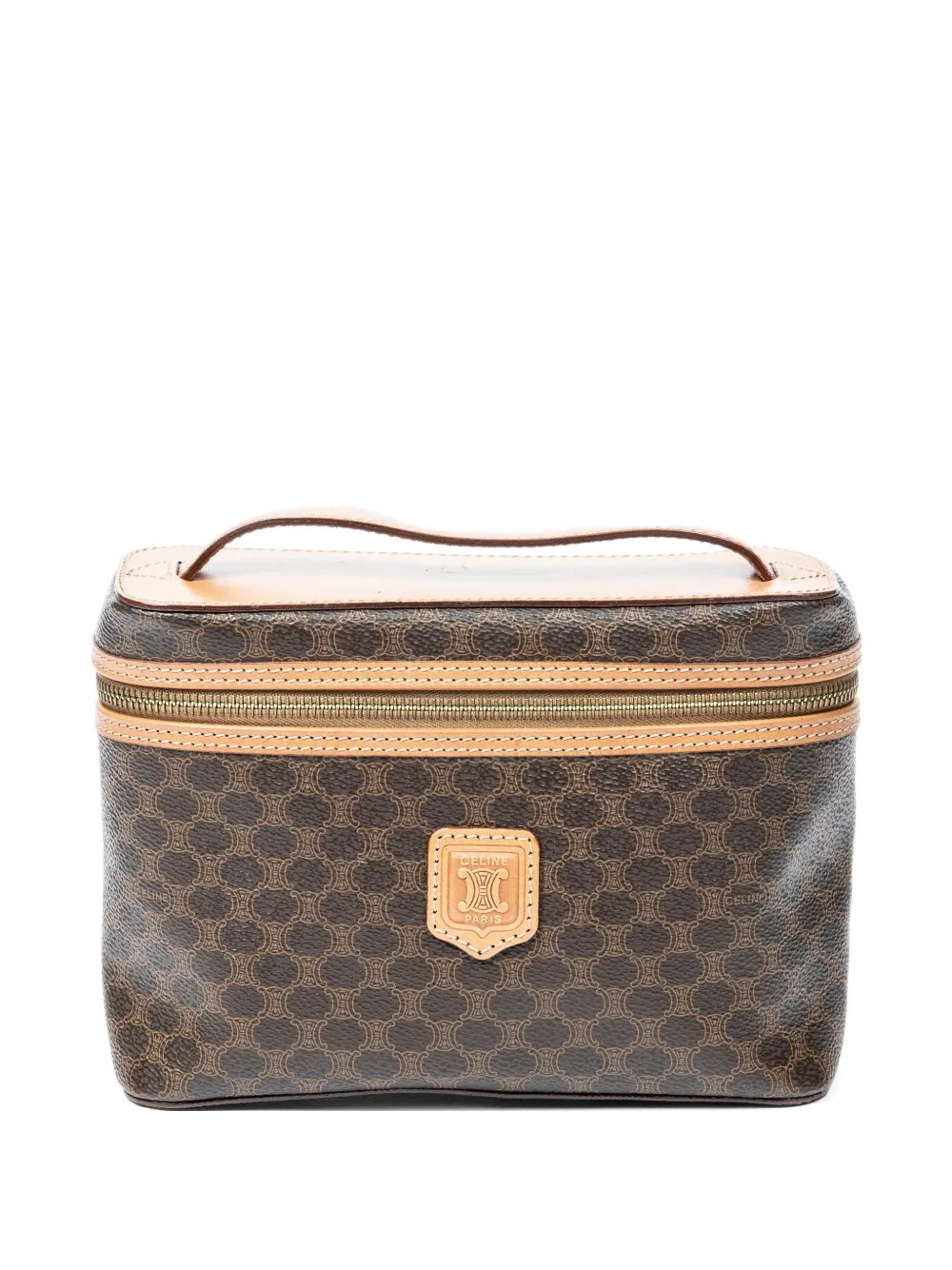 Celine Pre-Owned monogram-print top handle make-up bag - Brown | Farfetch Global