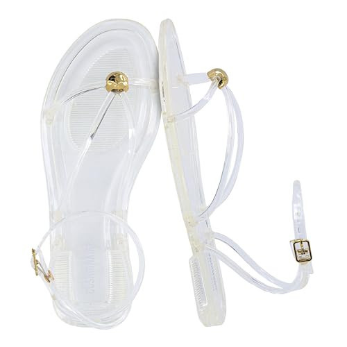 CUSHIONAIRE Vita Jelly Sandals for Women, Casual Lightweight Womens Strappy Sandals with Adjustable Buckle Strap and Gold Hardware Accent | Amazon (US)