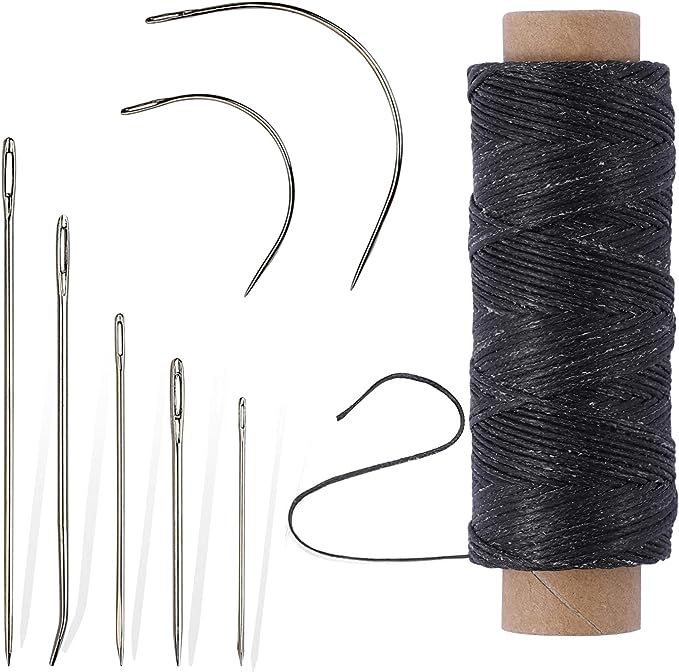 55Yards Waxed Thread with 7 Pcs Leather Needles for Hand Sewing 150D Flat Sewing Waxed Thread Lea... | Amazon (US)