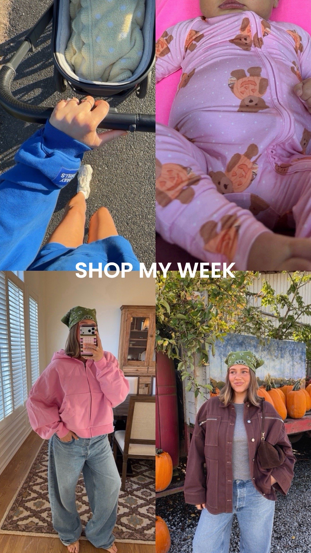 Pink Elwood sweatshirt size m it runs really oversized in the best way. Amazon bandana! m/L in all daily drills it also runs big I’m 5’5” and I cuff the bottoms. Jacket medium (brown from last year but linked other colors). Size down in jeans! Cutest Halloween pajamas for baby girls Millie wears 3-6