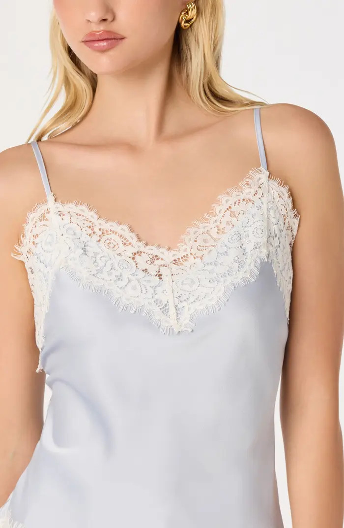 ASTR the Label Analise Lace Trim Asymmetric Satin Camisole | Nordstrom | Nordstrom