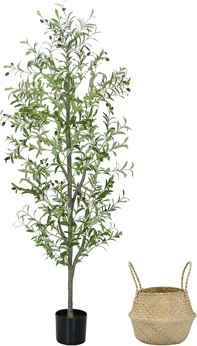Faux Olive Tree 6FT Silk Plant Artificial Indoor, 6 FT Fake Potted Olive with Wicker Basket Plant... | Amazon (US)