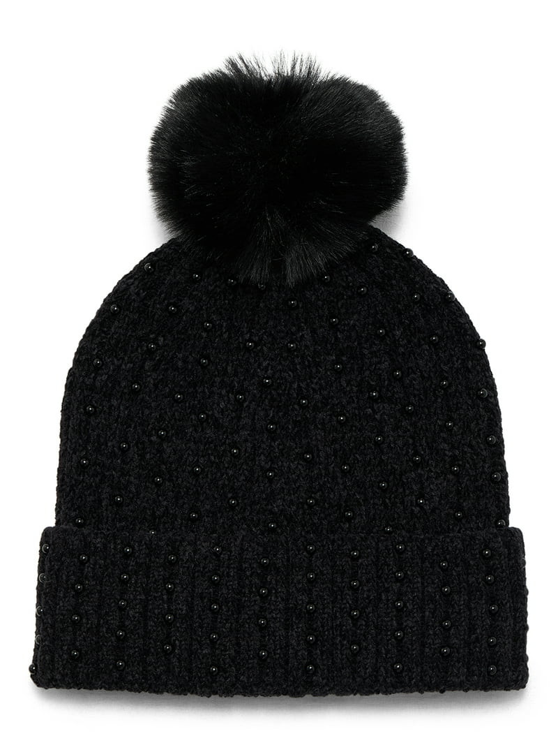 Madden NYC Women's Embellished Beanie Hat and Scarf Gift Set, 2-Piece, Black | Walmart (US)