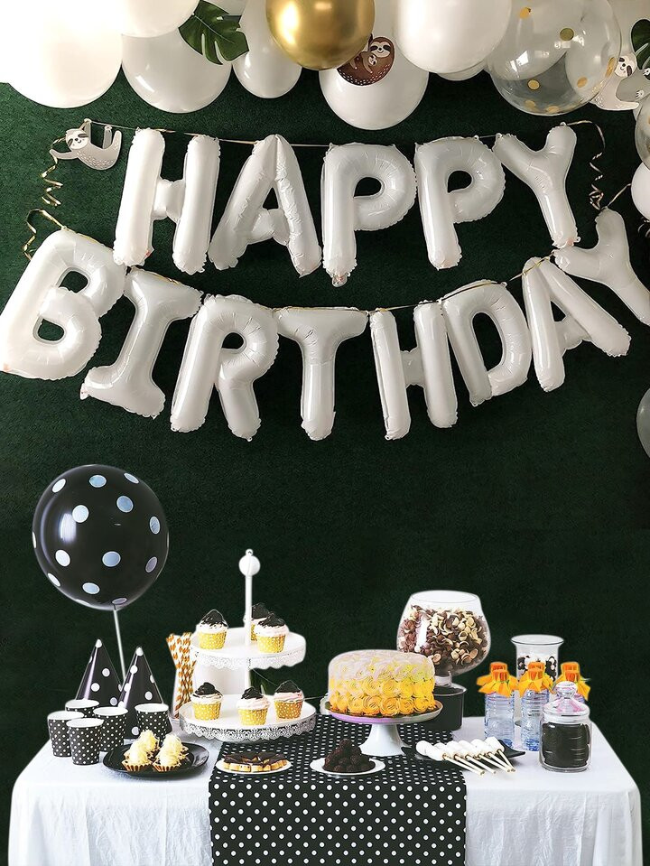 15pcs 16 Inch White Letter Designed Balloons, Birthday Party Decoration Supplies | SHEIN