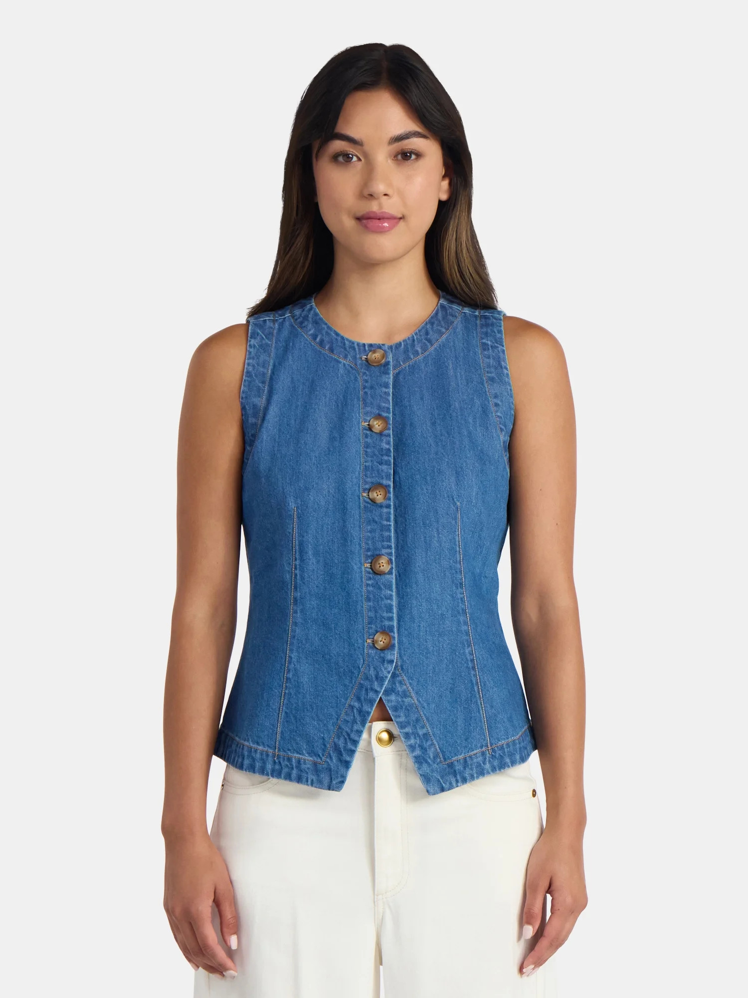 Time and Tru Women's Button Up Denim Vest, Sizes XS-XXXL | Walmart (US)