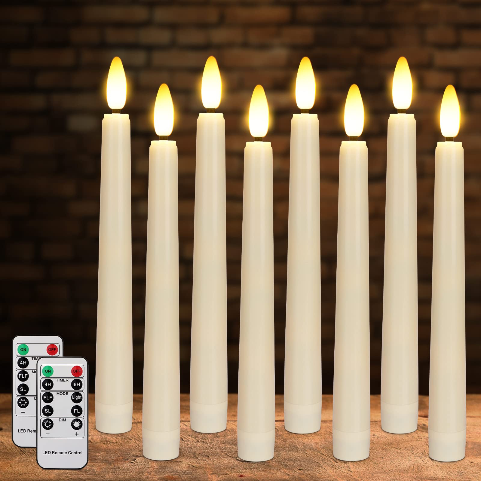 8PCS Flameless Flickering Taper Candles with 2 Remote Control and Timer, 8 Inch 3D Wick Floating ... | Amazon (US)