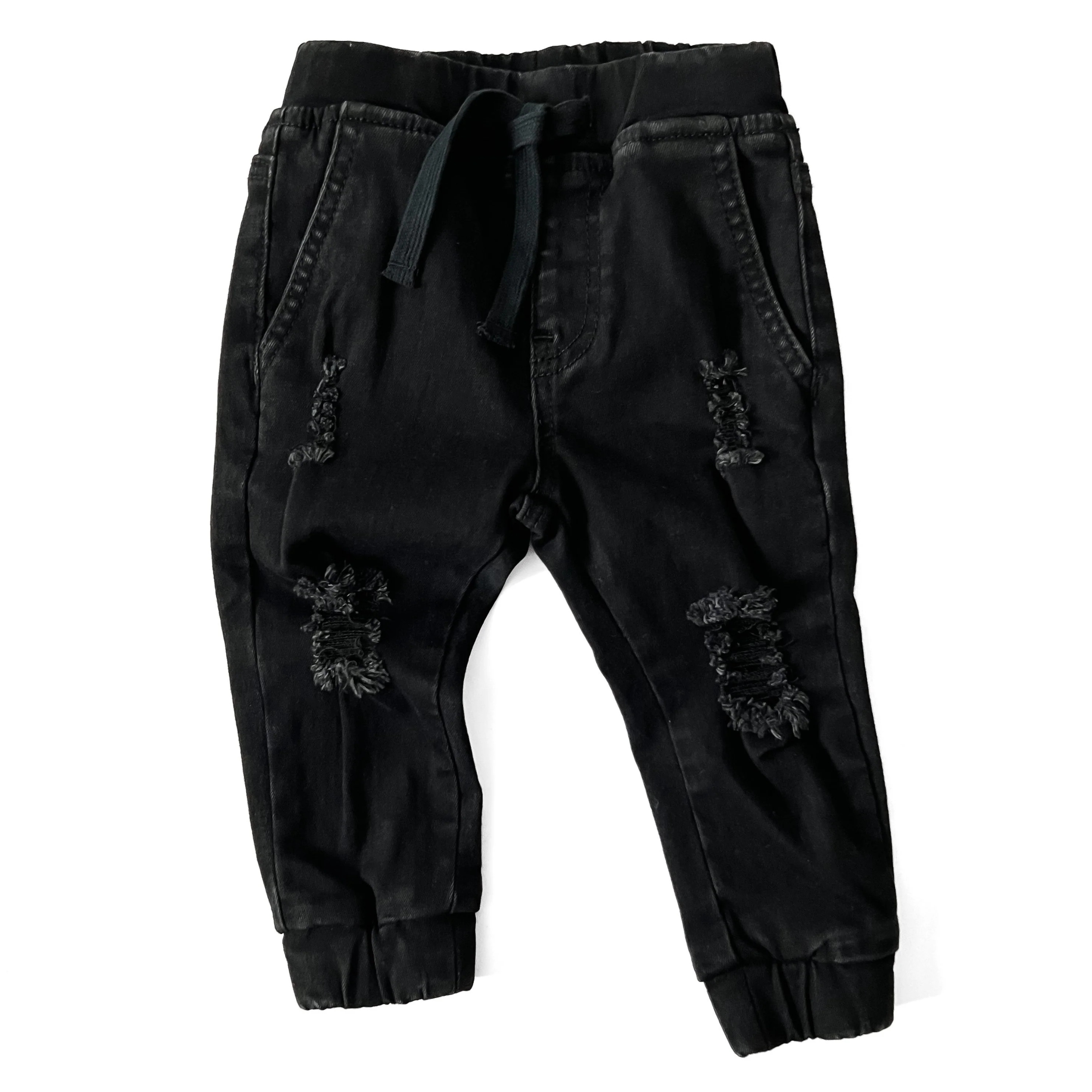 DISTRESSED DENIM CHINO JOGGERS - BLACK | REMI + RAE CO.