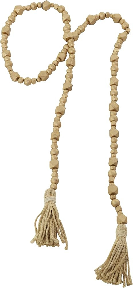 Deco 79 Mango Wood Mixed Geometric Handmade Beaded Garland with Tassel, 1" x 1" x 80", Gold | Amazon (US)