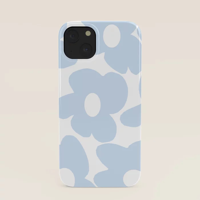 Large Baby Blue Retro Flowers White Background #decor #society6 #buyart iPhone Case by Päivi Vik... | Society6