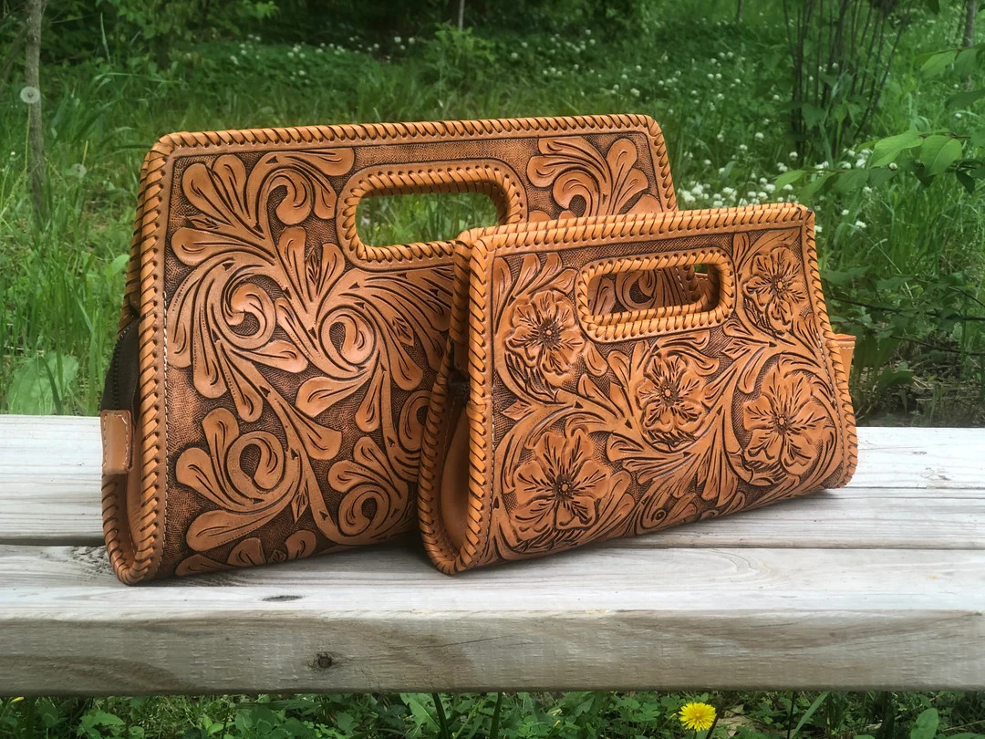 Hand-tooled Leather Large Clutch envelope, Brown Leather Bag, Western Style, Tooled Brown Purse, ... | Etsy (US)