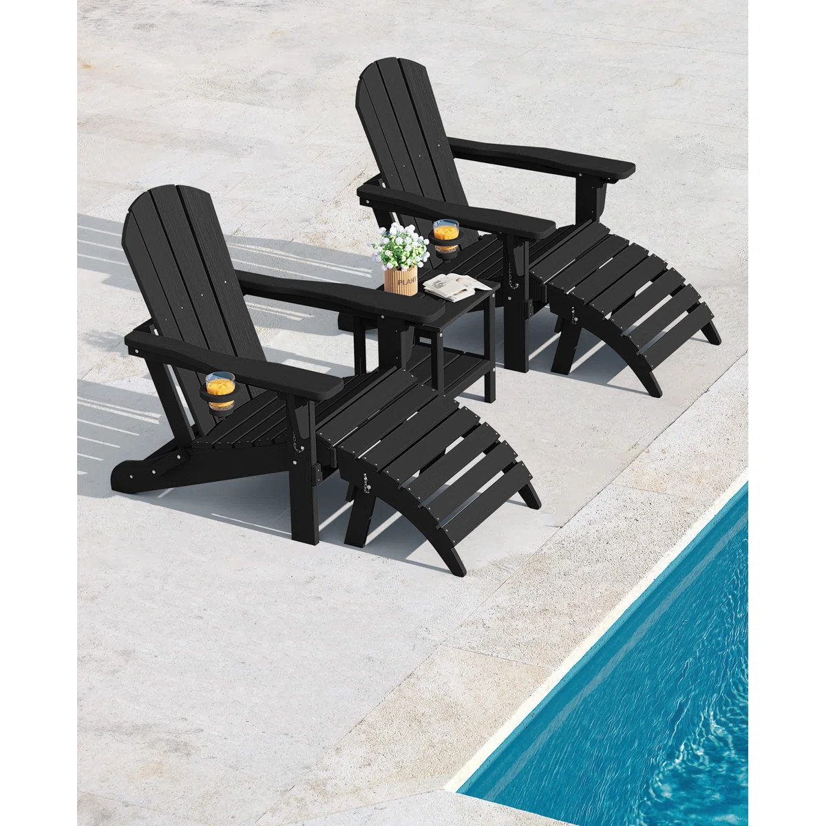 Dalson 5-Piece Plastic Adirondack Chair Set with Side Table and Ottomans (Set of 5) | Wayfair North America