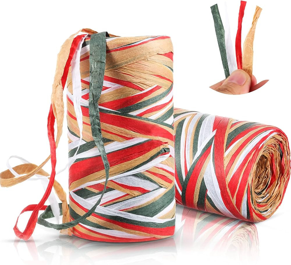 2 Rolls Christmas Raffia Ribbon 524 Feet Matte Paper Craft Ribbon Packing Paper Twine Raffia Yarn... | Amazon (US)