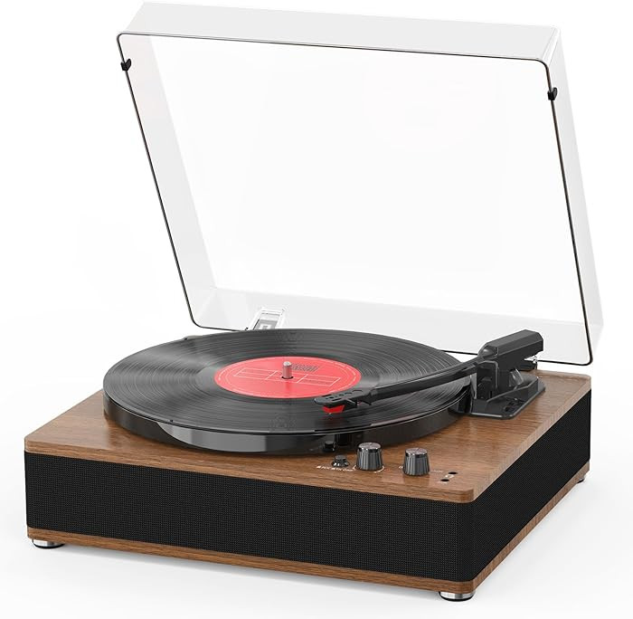 3-Speed Vinyl Record Player Sleek Bluetooth Turntable Full-Size Platter with Bluetooth Input/Outp... | Amazon (US)