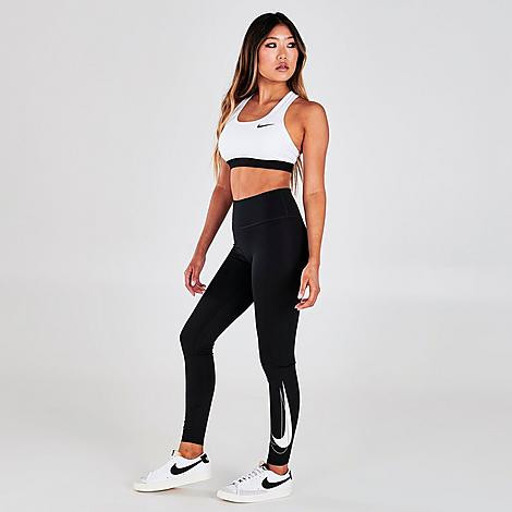 Nike Women's Dri-FIT Swoosh Run Mid-Rise Cropped Running Leggings in Black/Black Size Small Polyeste | Finish Line (US)