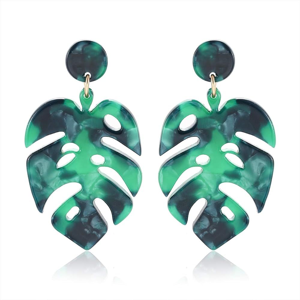 Acrylic Earrings For Women Girls Statement Palm Leaf Earrings Resin monstera Drop Dangle Earrings... | Amazon (US)