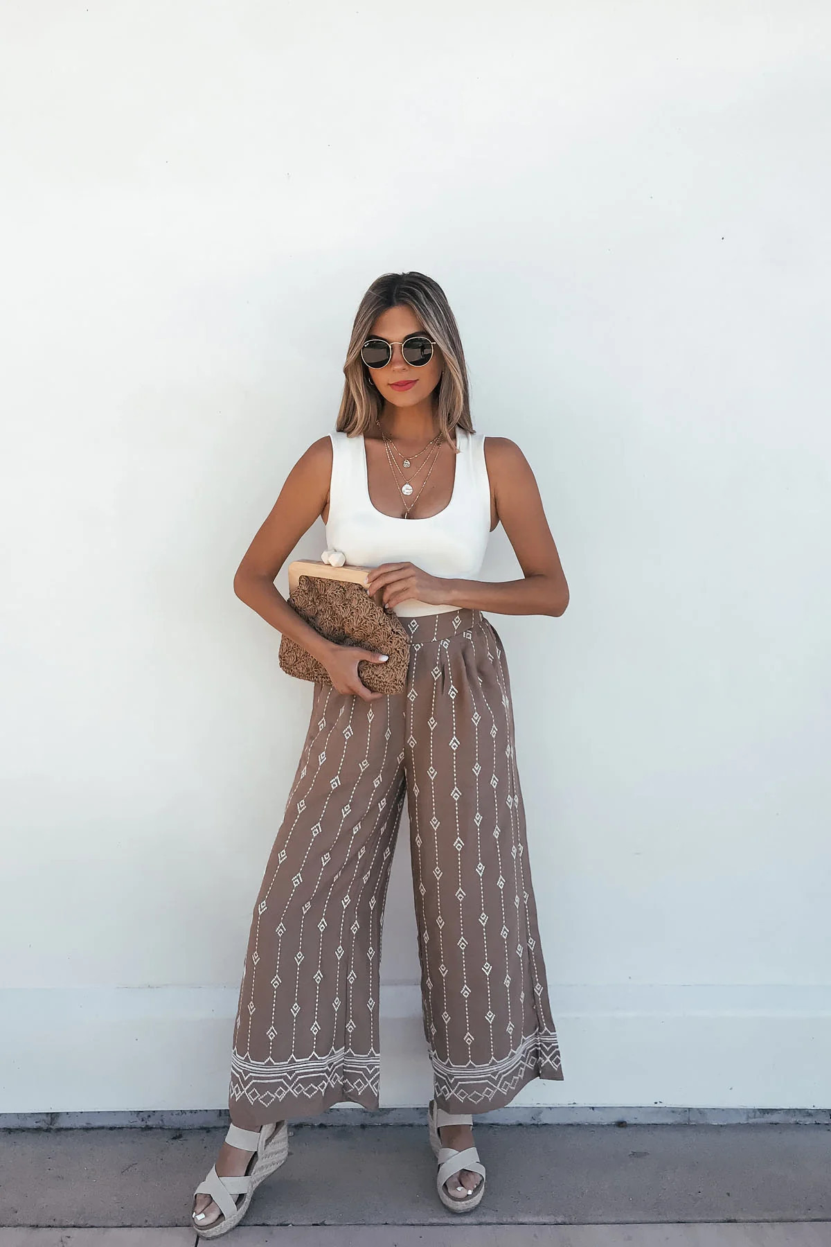 Embroidered Tan Pleated Wide Leg Pants | Magnolia Boutique