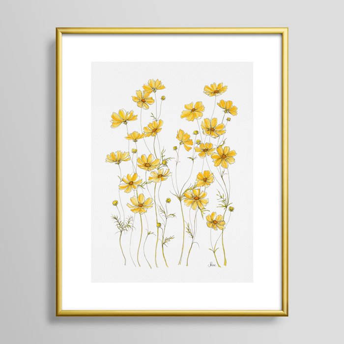 Yellow Cosmos Flowers Framed Art Print | Society6