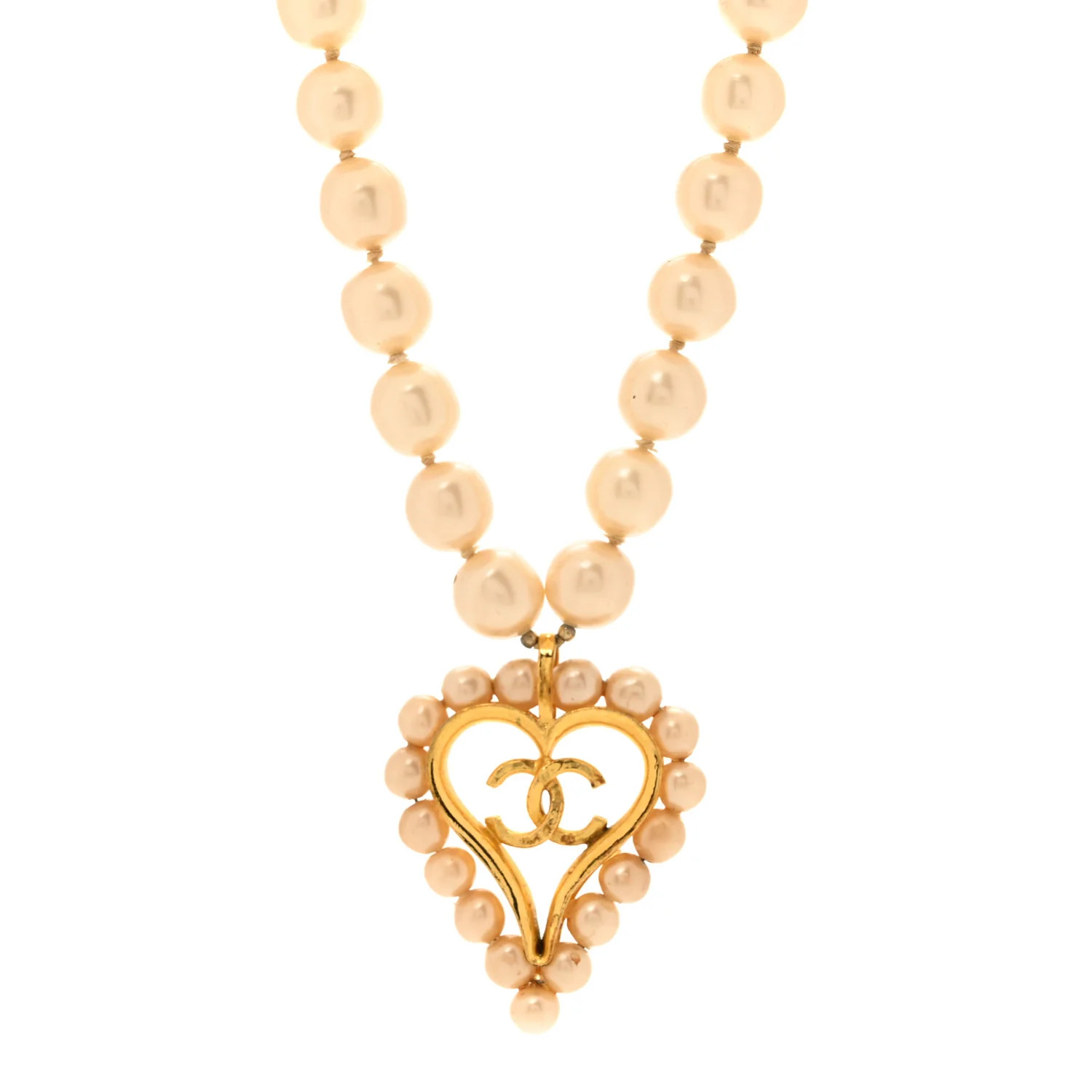 Pearl CC Heart Necklace Gold White | FASHIONPHILE (US)