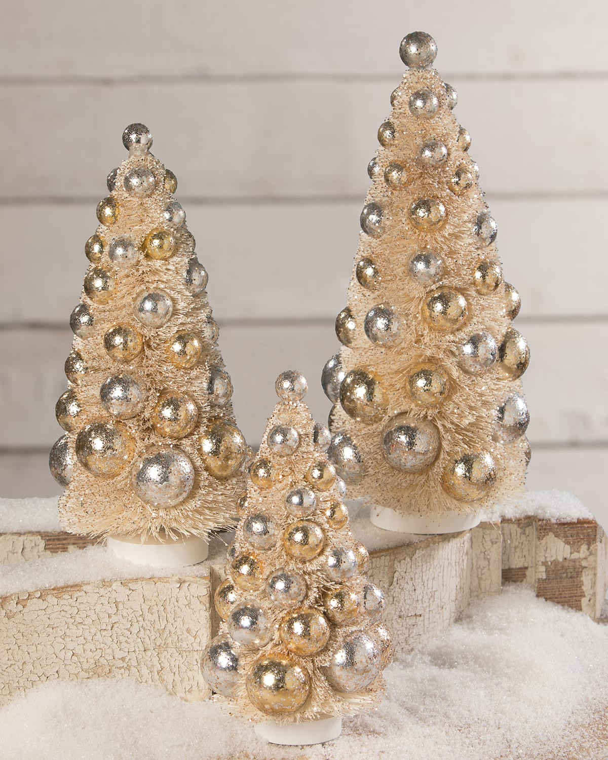 Silver and Gold Bottle Brush Trees, Set of 3 | Horchow