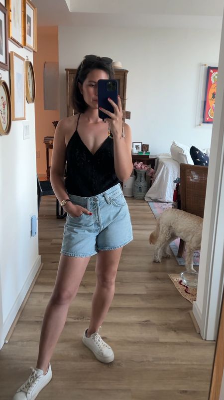 Top XS
Shorts 23

Casual summer outfit, Jean shorts outfit, knit tank, Sezane top, agolde shorts, Parker long, white sneakers, Amazon sneakers, soludos 

#LTKVideo #LTKStyleTip #LTKShoeCrush