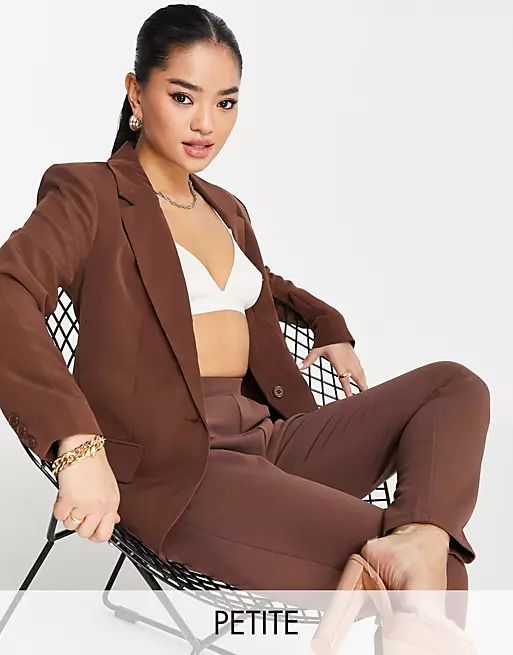 Vila Petite tailored suit blazer co-ord in chocolate brown | ASOS (Global)