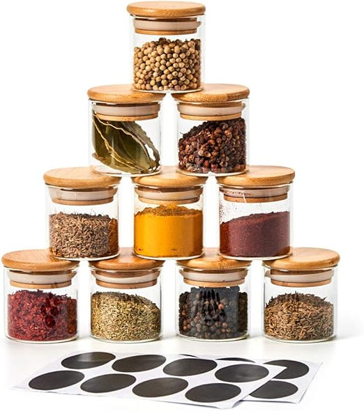 EZOWare 10 Bottles Glass Jar Set, Extra Small Air Tight Canister Storage Containers with Natural ... | Amazon (US)