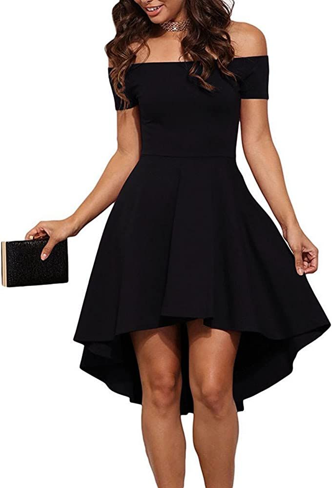 Sarin Mathews Womens Off The Shoulder Short Sleeve High Low Cocktail Skater Dress | Amazon (US)