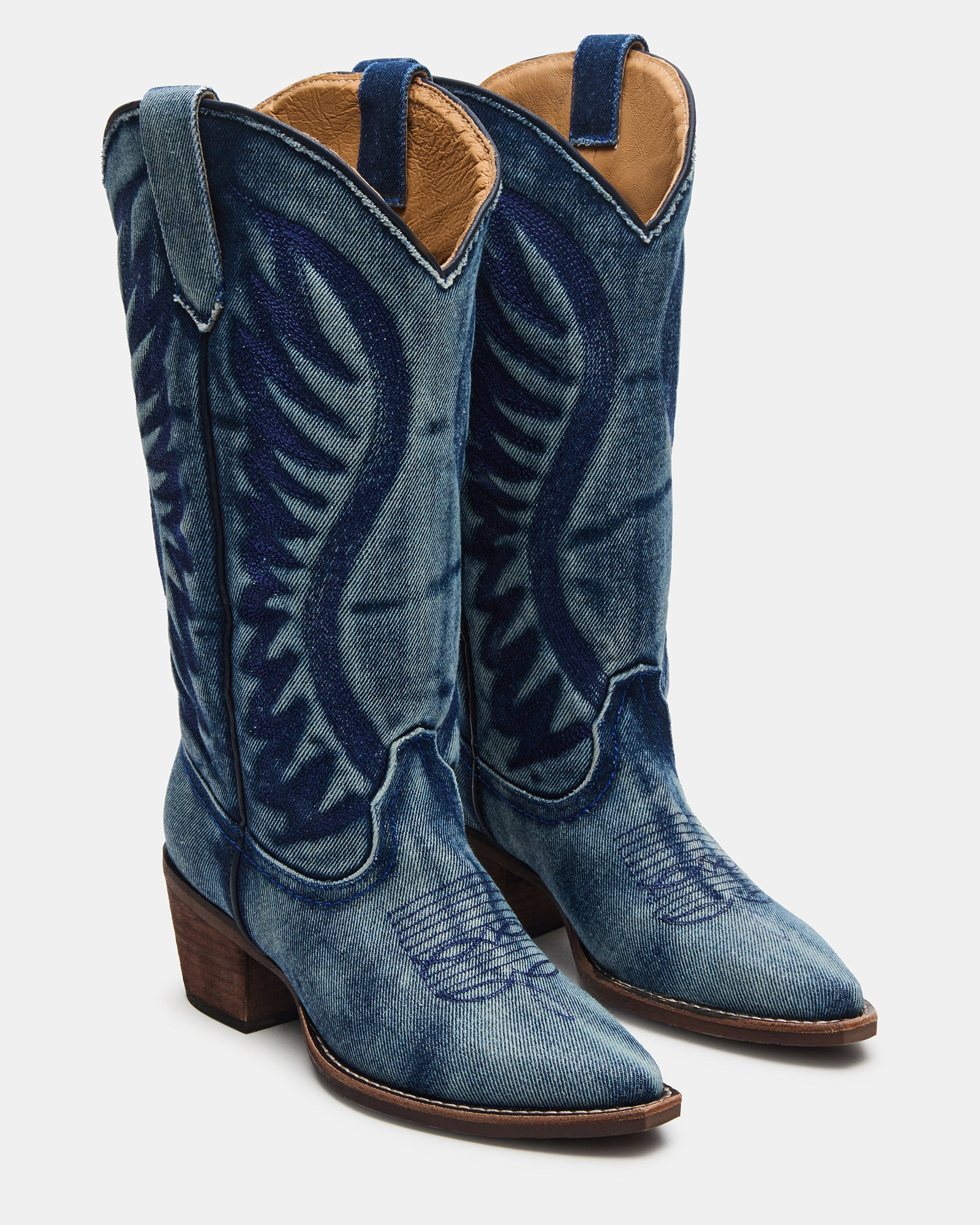 ALBANY Denim Fabric Wide Calf Pointed-Toe Women's Western Boot | Steve Madden (US)