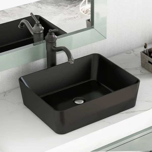DV-2V031 Ally Black Ceramic Rectangular Vessel Bathroom Sink | Wayfair North America