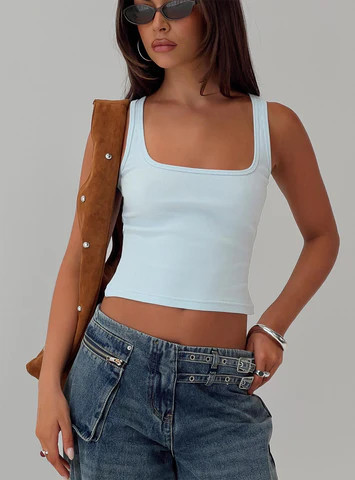 Baseline Square Neck Rib Tank Top Light Blue | Princess Polly US