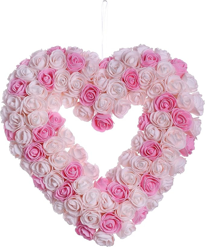Valentine’s Day Wreath,13 Inch Artificial Heart-Shaped Wreath Romantic Rose Wreaths for Front D... | Amazon (US)