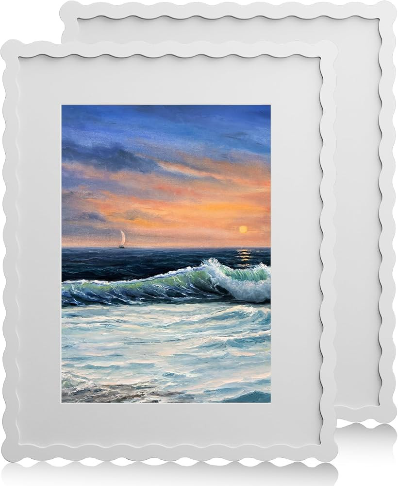 11x14 Wavy Picture Frame With Mat For 8x10, Wavy Edge Wooden Picture Frame with Real Glass - Wall... | Amazon (US)