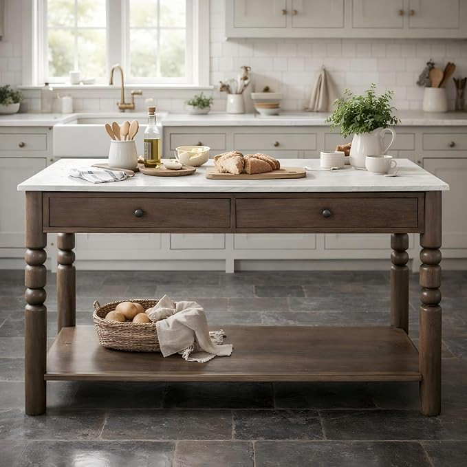 Christopher Knight Home Wooden Kitchen Island with 4 Drawers and Open Storage Shelves, Farmhouse ... | Amazon (US)