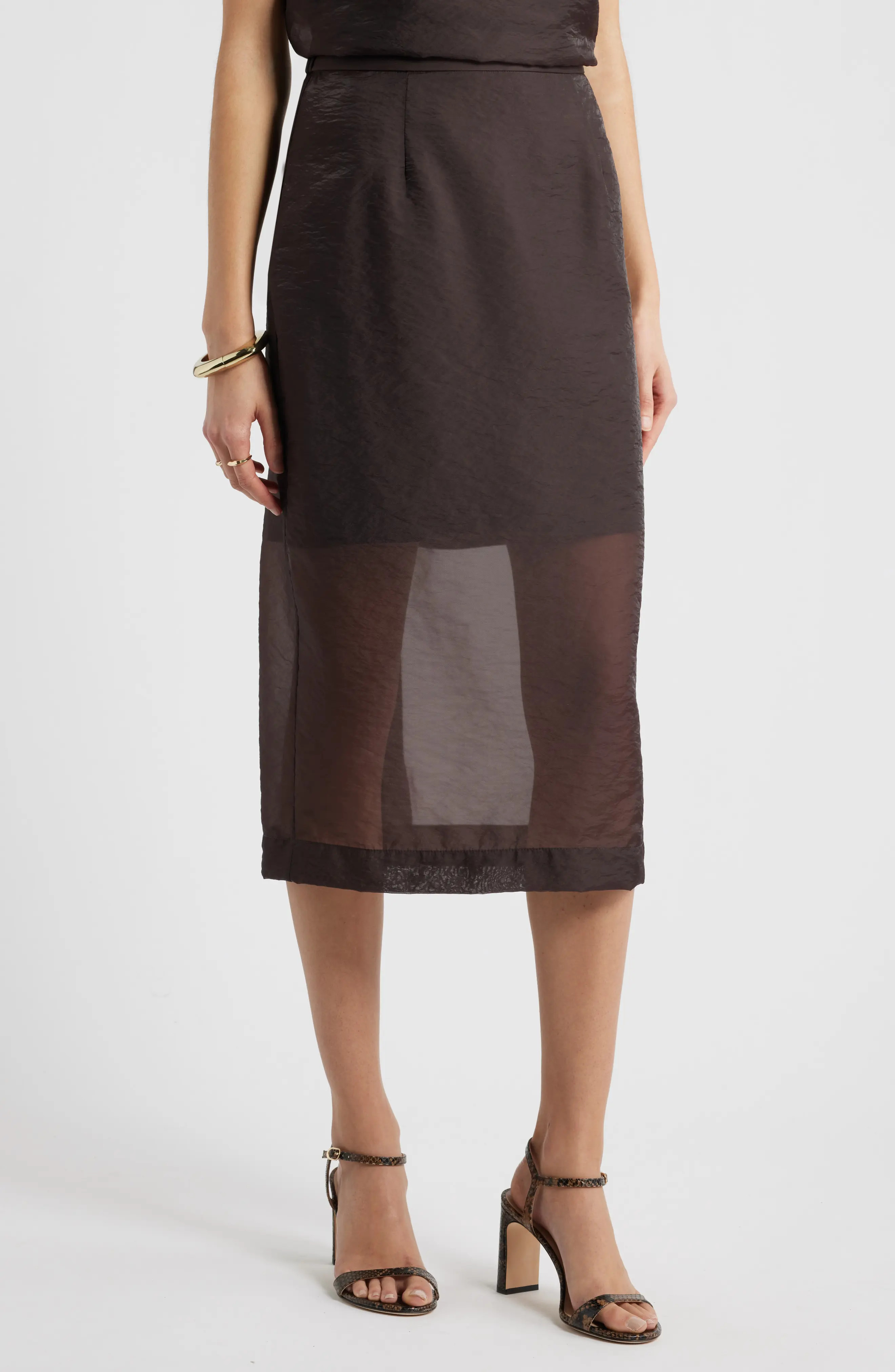 Nordstrom Organza Midi Pencil Skirt in Blue Floaty at Nordstrom, Size Large | Nordstrom
