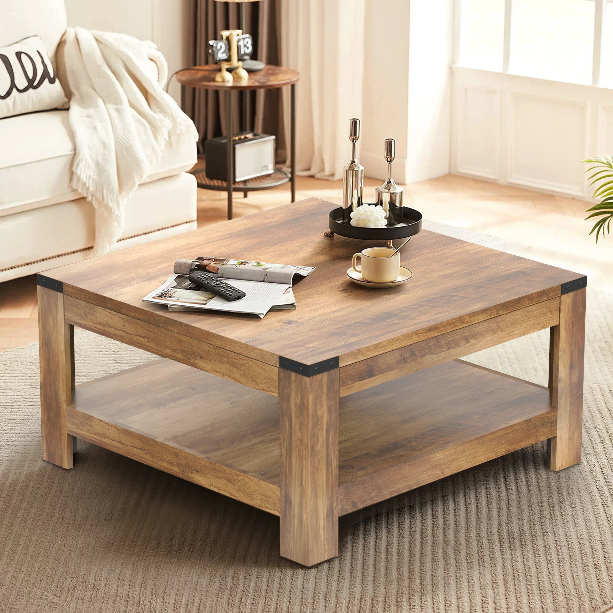 Zara Square Coffee Table With 2-tier Storage Shelves | Wayfair North America