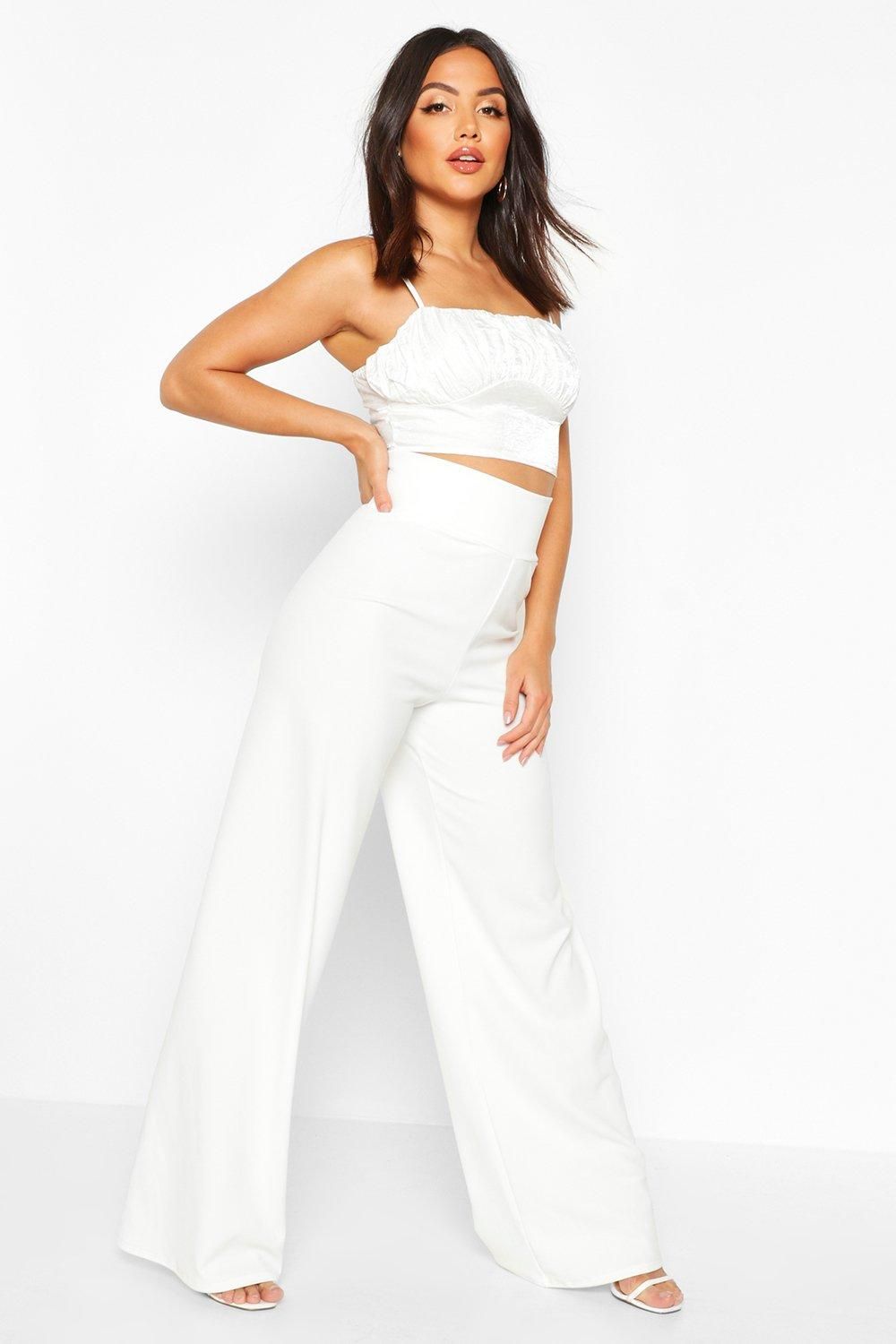 Womens Deep Contour Waistband Wide Leg Pants - White - 8 | Boohoo.com (US & CA)