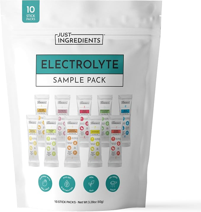 JUST INGREDIENTS Electrolyte Sample Pack - No Sugar - 10 Sticks | 3:1 Potassium To Sodium Ratio, ... | Amazon (US)