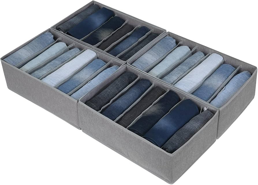 Qozary Jeans Pants Organizer for Closet, 4 Pack Drawer Organizers for Clothing, 6 Grids Wardrobe ... | Amazon (US)