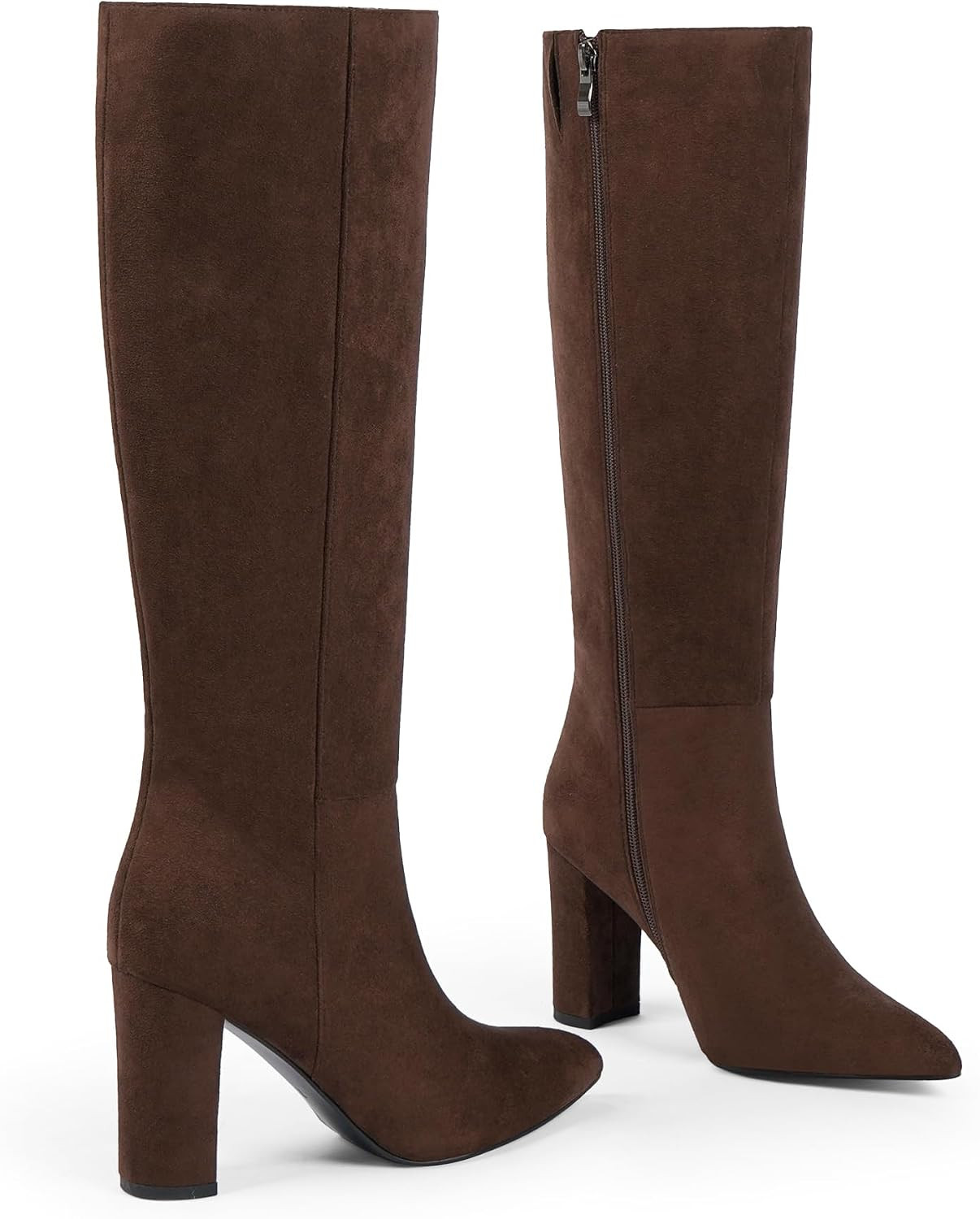 Knee High Boots Women Pointed Toe Boots Chunky Heels Side Zipper | Amazon (US)