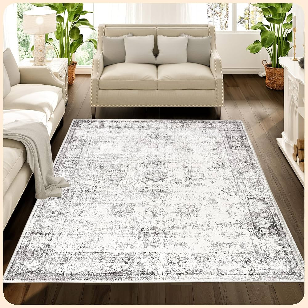 5x7 Rugs - Gray & Beige Area Rug - Kid & Pet Friendly Living Room Area Rugs 5x7 - Non Shedding Pl... | Amazon (US)