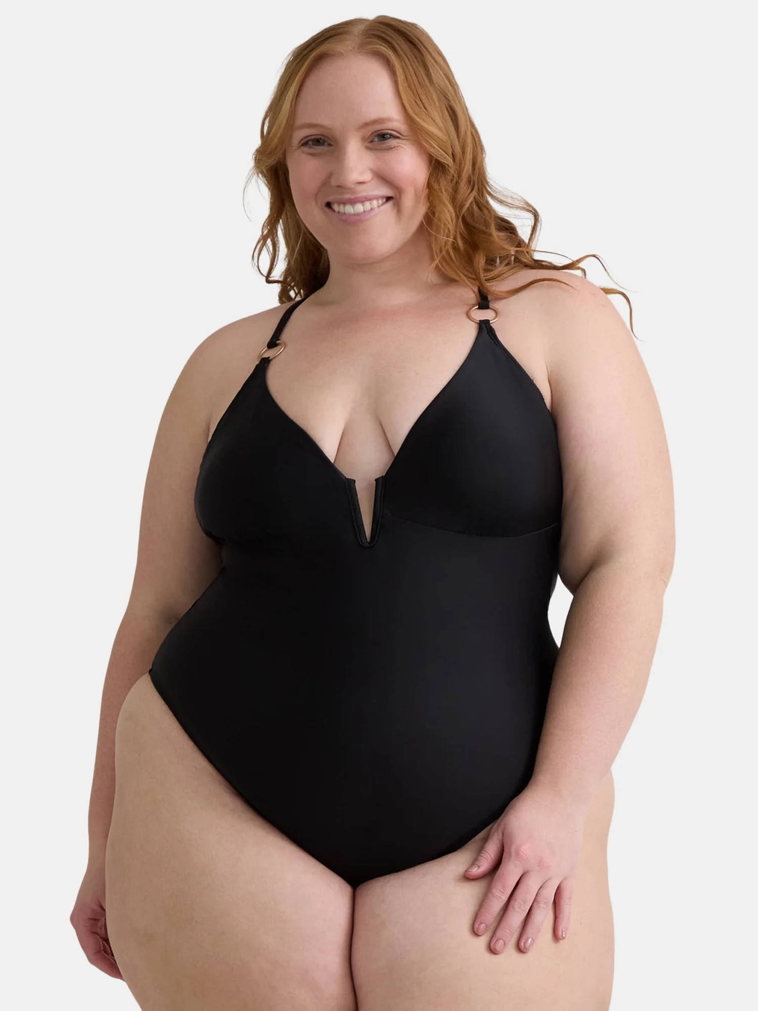 Jessica Simpson Women’s V Plunge with O Rings One Piece Swimsuit, Sizes XS-XXL | Walmart (US)