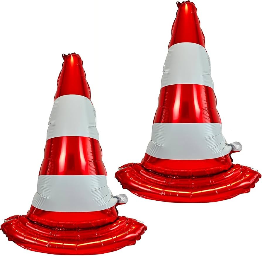 2PCS Self standing Racing Traffic Cones Foil Balloon car balloons for birthday boy race Themed pa... | Amazon (US)